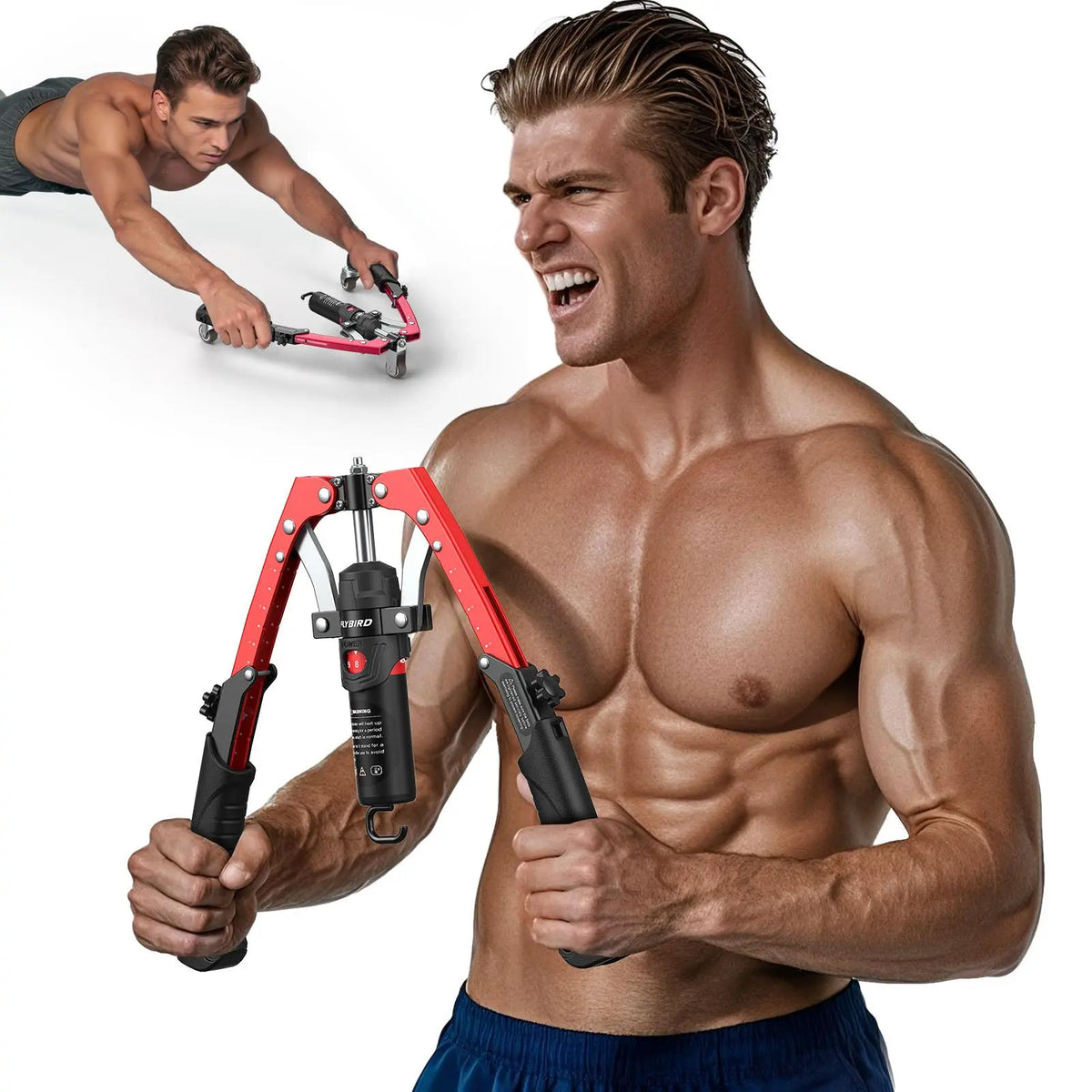 FLYBIRD Series CT1 Hydraulic Chest Trainer, Unisex Arm Strength Trainer & Twister Arm Exerciser - Adjustable 22-440Lbs Core/Tricep Gear with Ab Roller Wheel, Pad & Bag, at Home Gym Equipment, Tricep Workout Equipment