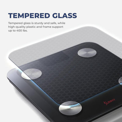 SMART Advanced Composition BMI Scale (Max 400 LBS) - High Accuracy Body Fat Scale with 4 High Precision Sensors, Track Fitness Journey with 20 Health Metrics, Body Weight Heart Rate Fat Muscle Mass BMR Healthcare, Free to Use Sunnyfit App, Auto on Off