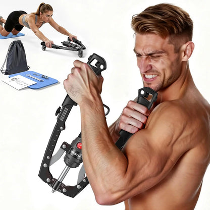 FLYBIRD Series CT1 Hydraulic Chest Trainer, Unisex Arm Strength Trainer & Twister Arm Exerciser - Adjustable 22-440Lbs Core/Tricep Gear with Ab Roller Wheel, Pad & Bag, at Home Gym Equipment, Tricep Workout Equipment